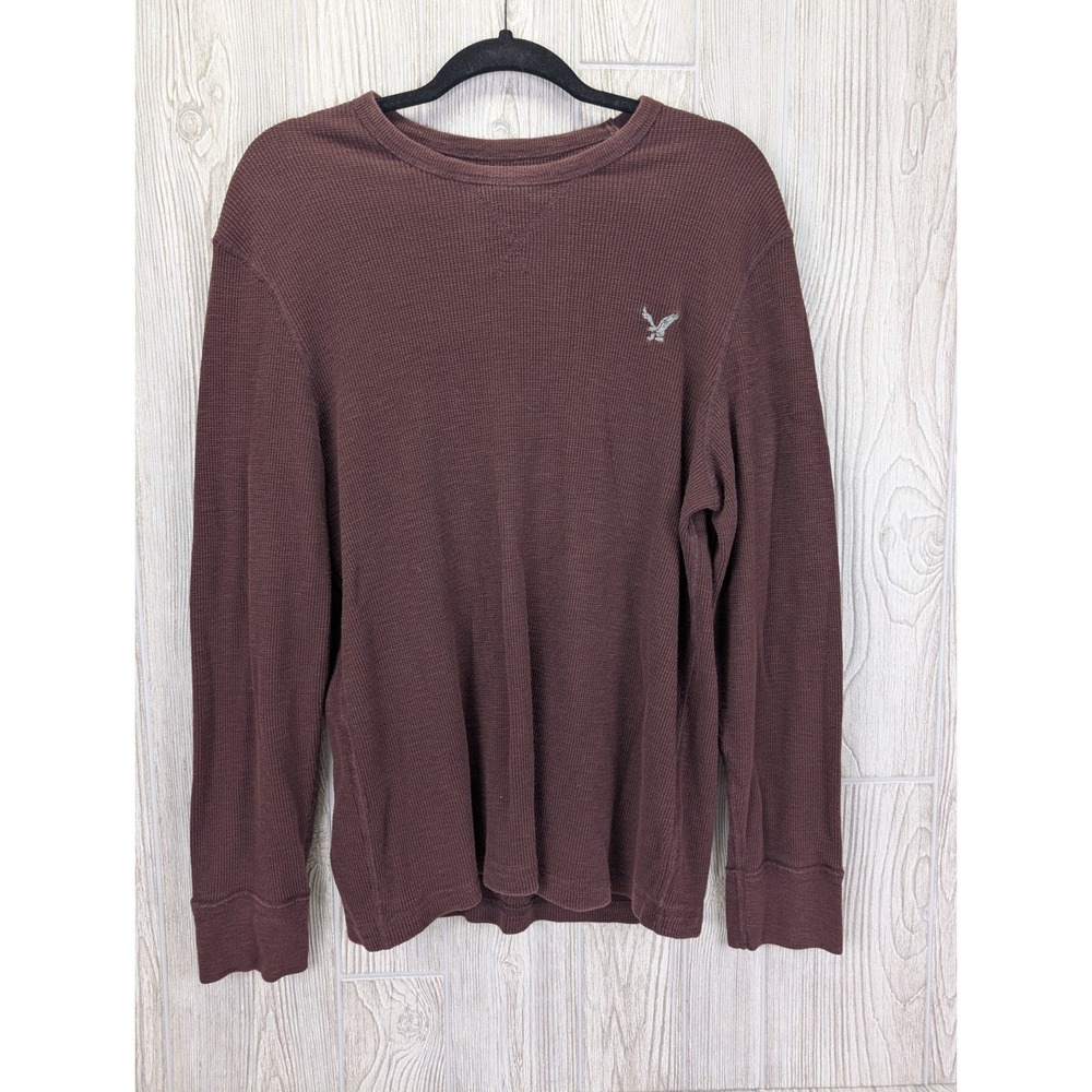 American Eagle Thermal Waffle Knit Top Men XL Maroon Vintage Fit Outdoor Layer
